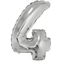 Шар фольга Цифра "4" (серебро), L40"/1м., Китай