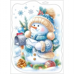 Наклейка двухстор. д/декорирования «Снеговик с письмом» 33,2х23,7 см., (502), АО "Праздник", РФ