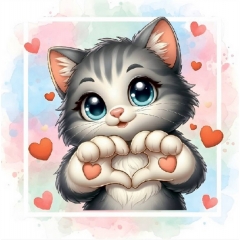 Мини-открытка в букет одинарн., 7х7см. "Котик", "Стильная Открытка", РБ