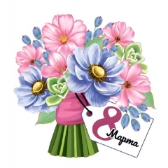 Мини-открытка в букет одинарн., 7х7см. "8 Марта!", "Стильная Открытка", РБ