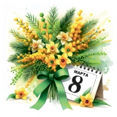 Мини-открытка в букет одинарн., 7х7см. "8 Марта!", "Стильная Открытка", РБ