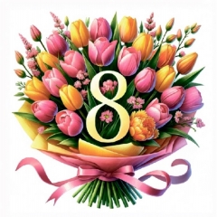 Мини-открытка в букет одинарн., 7х7см. "8 Марта!", "Стильная Открытка", РБ