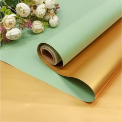 Плёнка 0,58х10м., матовая двухсторонняя, 60мкм., Золотой/Бледно-зелёный, "OMG gift", Китай