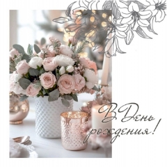 Мини-открытка в букет одинарн., 7х7см. "В День Рождения!", "Стильная Открытка", РБ
