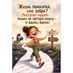 Открытка двойная 10х15см. "Жизнь плосатая", "Стильная открытка", РБ