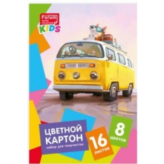 Картон цветной Зверята, А4, 16 листов, 8 цветов,CULLINAN, РФ