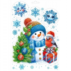 Наклейка двухстор. д/декорирования "Снеговик и снегирь" 33,2х23,7 см., (502), АО "Праздник", РФ