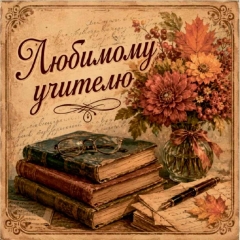 Мини-открытка в букет одинарн., 7х7см. "Любимому учителю", "Стильная Открытка", РБ