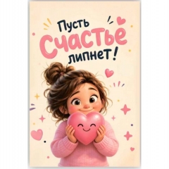 Открытка двойная 10х15см. "Пусть счастье липнет!", "Стильная открытка", РБ