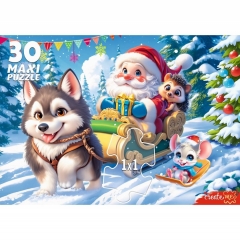 MAXI-ПАЗЛЫ 30 элементов. ХАСКИ И ДЕД МОРОЗ, ООО "Рыжий Кот", РФ MAXI-ПАЗЛЫ 30 элементов. ХАСКИ И ДЕД МОРОЗ, ООО "Рыжий Кот", РФ