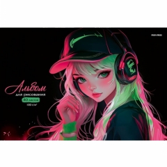 Альбом для рисования А4, 40л, склейка, "ДЕВУШКА В НАУШНИКАХ - 3" 100 г/м2, "PROF-PRESS", РФ