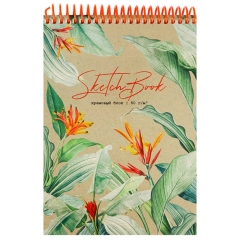 Скетчбук А5, 80л, ТРОПИЧЕСКАЯ ЭКЗОТИКА (на спирали, обл. - целлюлозн. картон), Prof-Press, РФ