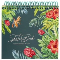 Скетчбук А6+ (14х14,5см), 80л. цв.спираль, жесткая подложка,  ФЛОРА ТРОПИКОВ, Prof-Press,РФ