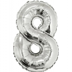 Шар фольга Цифра "8" (серебро), L40"/1м., Китай