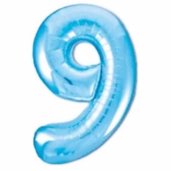 Шар фольга Цифра "9" (голубой), L40"/1м., Китай