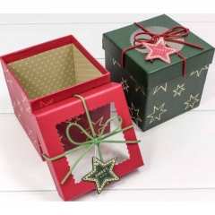 Коробка Куб с окошком "Звезда"  ЗЕЛЕНАЯ 11,5*11,5*11,5, OMG gift, Китай