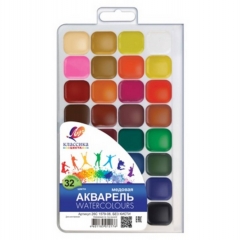 Акварель медовая 32 цв пластик б/к  (европодвес), ЛУЧ "Классика", РФ
