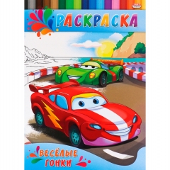 Раскраска А4 ДЛЯ МАЛЫШЕЙ. ВЕСЕЛЫЕ ГОНКИ, 4 л.,  Prof-Press/Bright Kids, РФ