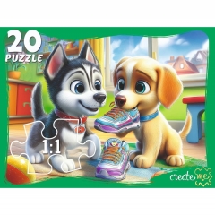 ПАЗЛЫ 20 элементов, фигурные. ОЗОРНЫЕ ЩЕНКИ, ООО "Рыжий Кот", РФ