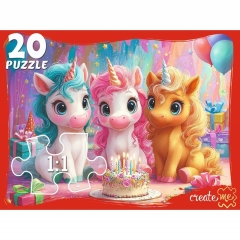 ПАЗЛЫ 20 элементов, фигурные. ПРАЗДНИЧНЫЕ ЕДИНОРОГИ, ООО "Рыжий Кот", РФ