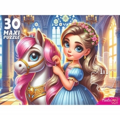 МАКСИ-ПАЗЛЫ 30 элемента. МИЛАЯ ПРИНЦЕССА С ЕДИНОРОГОМ, ООО "Рыжий Кот", РФ