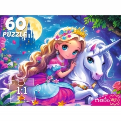 ПАЗЛЫ 60 элементов. АНИМЕ-ПРИНЦЕССА С ЕДИНОРОГОМ, ООО "Рыжий Кот", РФ