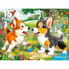 МАКСИ-ПАЗЛЫ 15 элементов. ЩЕНКИ НА ПОЛЯНЕ, ООО "Рыжий Кот", РФ