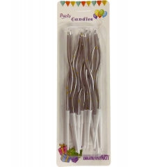 Свечи декор. ВОЛНА. Серебро в золотую крапинку, 15см с подставками (12 шт) в асс., Китай