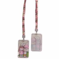 Бейдж на ленте с рисунком 7х11 см., ДЕВОЧКА С ЗАЙЧИКОМ, Китай