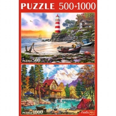 НАБОРЫ ПАЗЛОВ 2в1 (500+1000) УМИРОТВОРЯЮЩИЕ ПЕЙЗАЖИ, ООО "Рыжий Кот", РФ