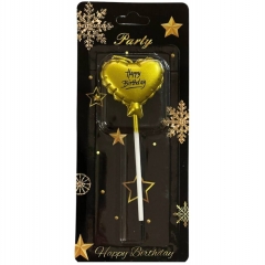 Свеча декортаивная СЕРДЦЕ на палочке (10см) ЗОЛОТО, Китай