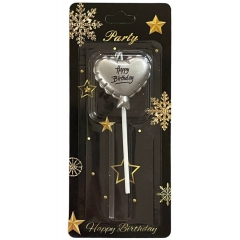 Свеча декортаивная СЕРДЦЕ на палочке (10см) СЕРЕБРО, Китай