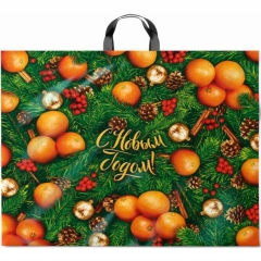 Пакет ПВД 60х50см./70мкм. (1шт), с петлевой ручкой. "НГ. ОРАНЖЕВОЕ НАСТРОЕНИЕ", ООО "ИНТЕРПАК",  РФ