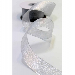 Лента Парча с блеском 2,5см*25ярд. Серебро, OMG Gift, Китай