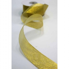 Лента Парча с блеском 2,5см*25ярд. Золотой, OMG Gift, Китай