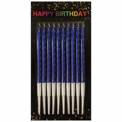 Свечи д/торта "СПИРАЛЬ" Синий (13,5 см.)., с подставками (10 шт.), Китай
