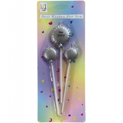 Свечи декортаивные ШАРИК на палочке (3шт.) СЕРЕБРО, Китай