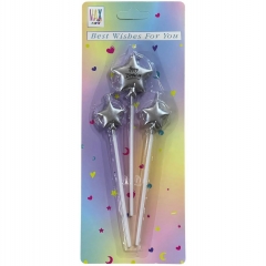 Свечи декортаивные ЗВЕЗДА на палочке (3шт.) СЕРЕБРО, Китай